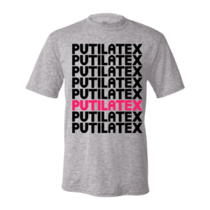 Camiseta con logos negros y rosa de PUTILATEX